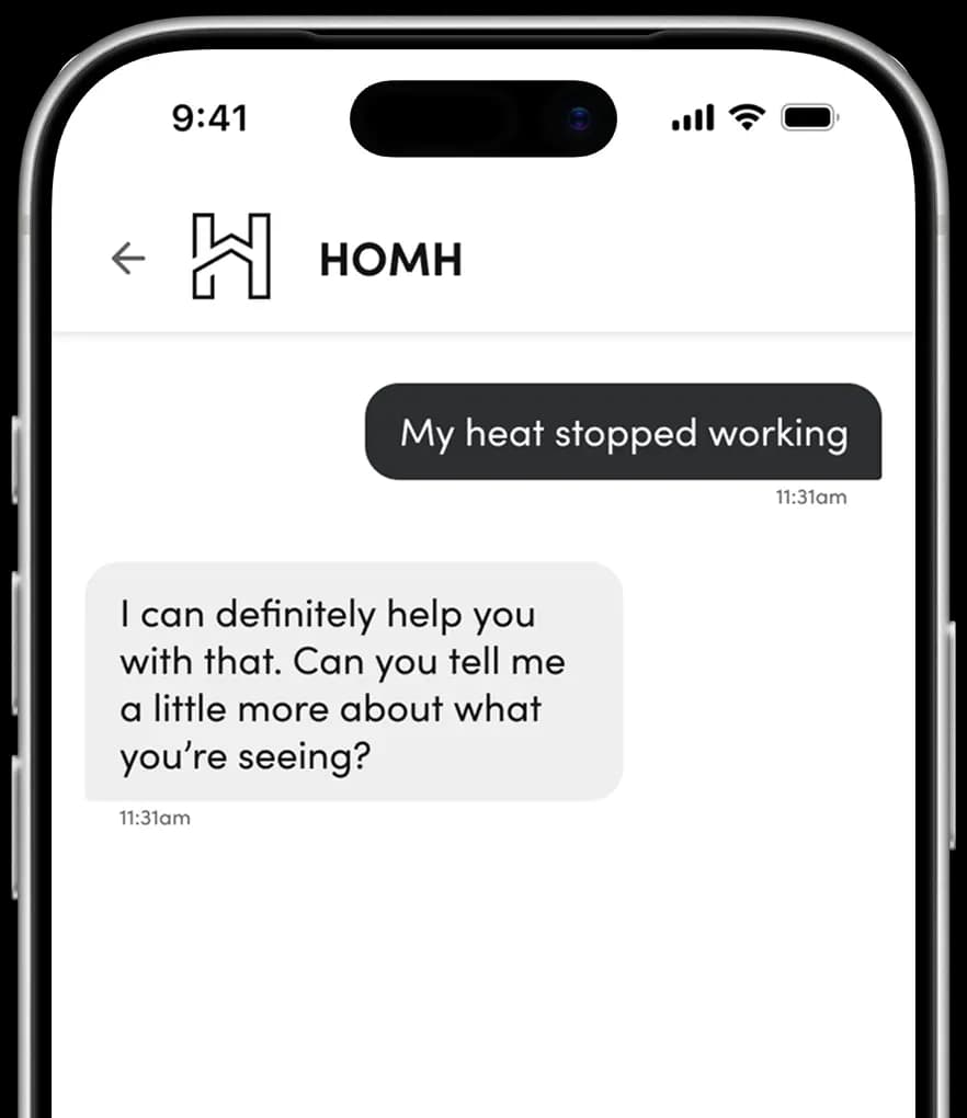 Chat conversation with the AI assistant about heating and air issues to find a heating and air tech