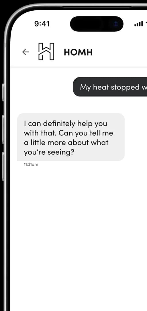 Chat conversation with the AI assistant about heating and air issues to find a heating and air tech